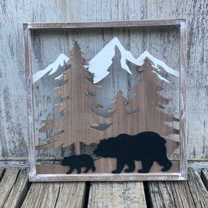 Framed Bears Wood Wall Decor